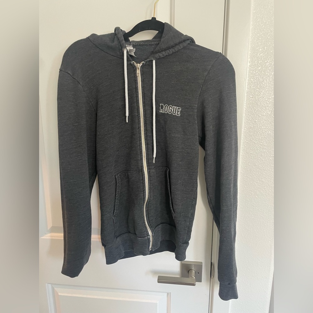 Rogue Gray Zip-Up Sweater with Ribbed Cuffs